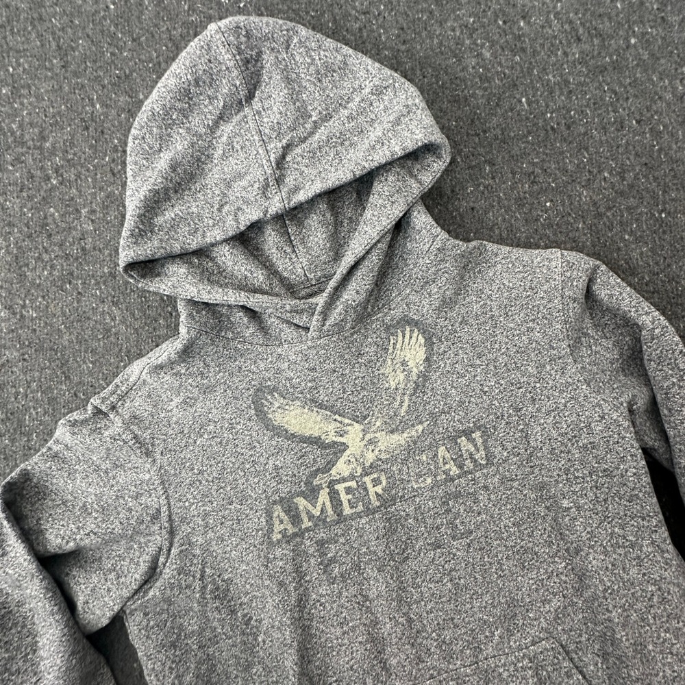 American Eagle Hoodie Mens S Gray Vintage Eagle Graphic Pullover Sweatshirt